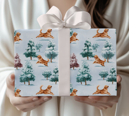 Snowpup Gleam - Golden Retriever in the Snow Wrapping Paper