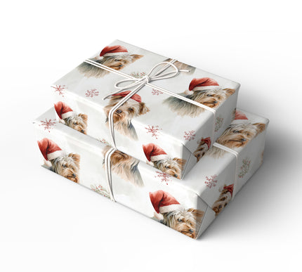 Yorkie Cheer – Yorkshire Terrier Christmas Dog with Santa Hat Wrapping Paper