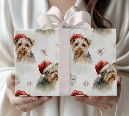 Yorkie Cheer – Yorkshire Terrier Christmas Dog with Santa Hat Wrapping Paper