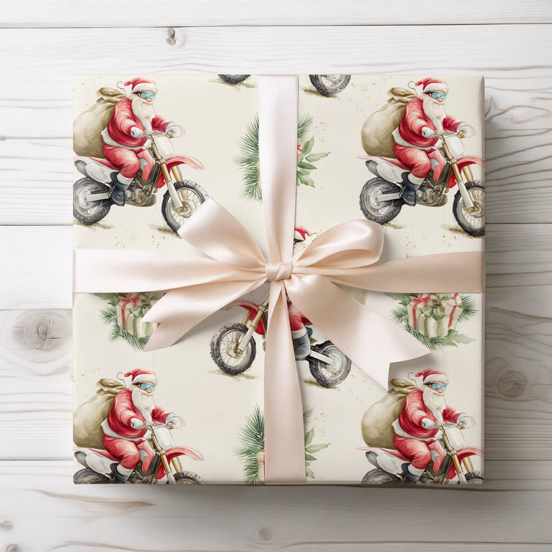TurboGift Glide – Santa Motocrossing with a Sack of Presents Wrapping Paper