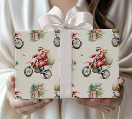 TurboGift Glide – Santa Motocrossing with a Sack of Presents Wrapping Paper