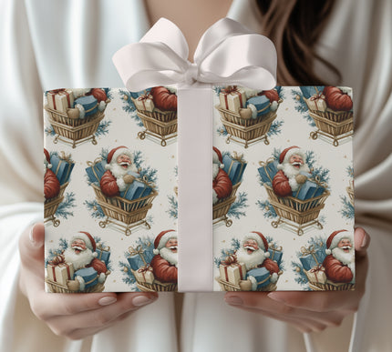 Santa’s Sleigh Ride - Jolly Santa riding in a shopping cart, full of gifts Gift Wrap
