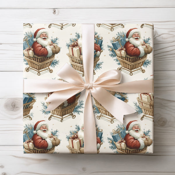 Santa’s Sleigh Ride - Jolly Santa riding in a shopping cart, full of gifts Gift Wrap