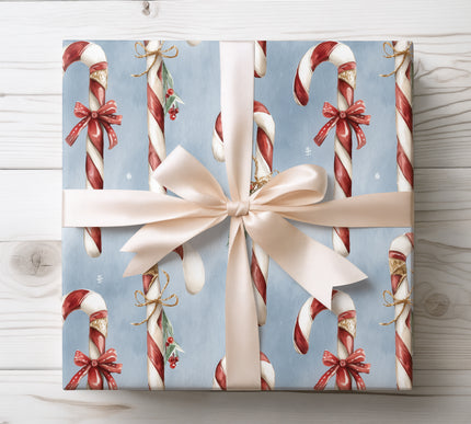Bright and cheerful candy cane pattern with peppermint hues, designed to brighten any holiday gift. 