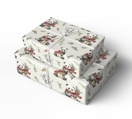 SnowPanda – Cute pandas with gifts and snowmen in a winter wonderland Wrapping Paper