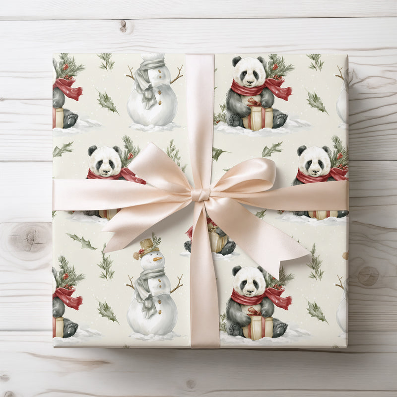 SnowPanda – Cute pandas with gifts and snowmen in a winter wonderland Wrapping Paper
