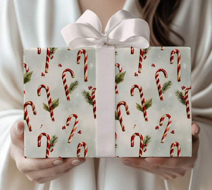 Snowy Sticks - Candy Cane Christmas Wrapping Paper