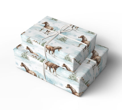 WinterSteed – Brown Horse in Snowy Landscape Wrapping Paper