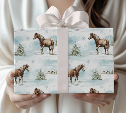 WinterSteed – Brown Horse in Snowy Landscape Wrapping Paper