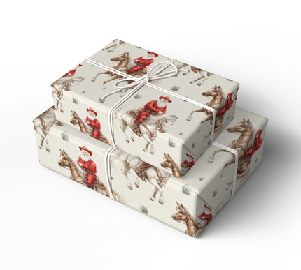 Yule Cowboy Santa – Santa on a Horse with Cowboy Hat Wrapping Paper