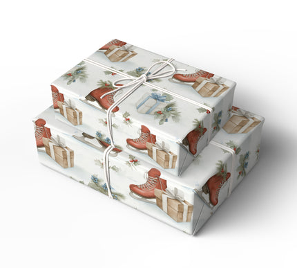 Winter Skate Charm – Red Ice Skates and Gifts Festive Christmas Wrapping Paper