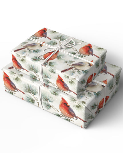 Winter Notes - Red Cardinal Bird with Winter Pine Branches Christmas Wrapping Paper