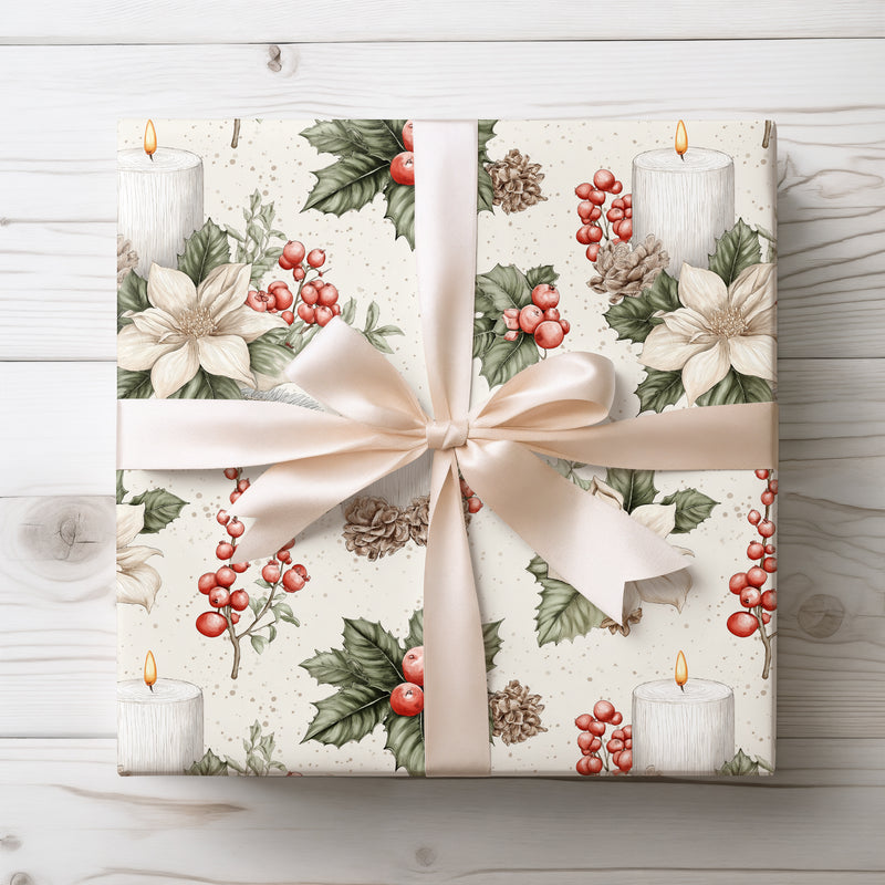 Everglint – Vintage Christmas Candle and Berries Wrapping Paper
