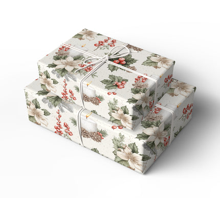 Everglint – Vintage Christmas Candle and Berries Wrapping Paper
