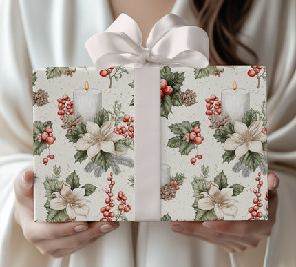 Everglint – Vintage Christmas Candle and Berries Wrapping Paper
