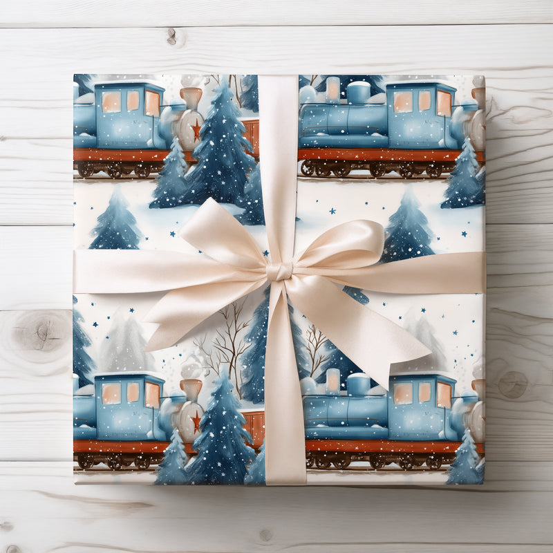 Starlit Rails - Watercolor Train Wrapping Paper