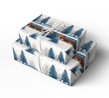 Starlit Rails - Watercolor Train Wrapping Paper