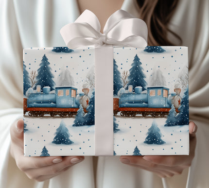 Starlit Rails - Watercolor Train Wrapping Paper