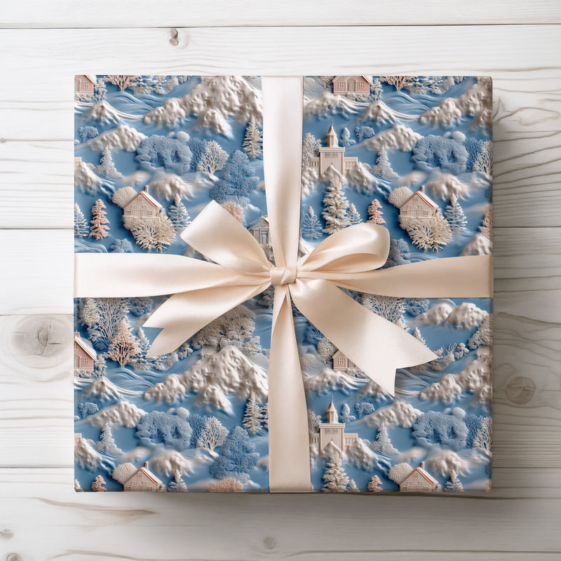 Whispering Pines Haven - Serene Snowy Mountain Village Wrapping Paper