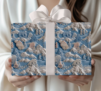 Whispering Pines Haven - Serene Snowy Mountain Village Wrapping Paper