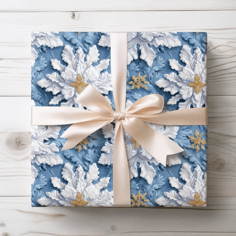 Silvergild Acanthus Snow - Snowflake Embossed Pattern Wrapping Paper