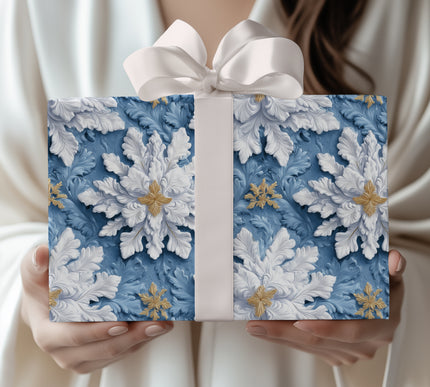 Silvergild Acanthus Snow - Snowflake Embossed Pattern Wrapping Paper