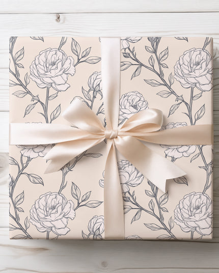 RoseSketch – Elegant Hand-Drawn Rose Flowers on Soft Beige Wrapping Paper