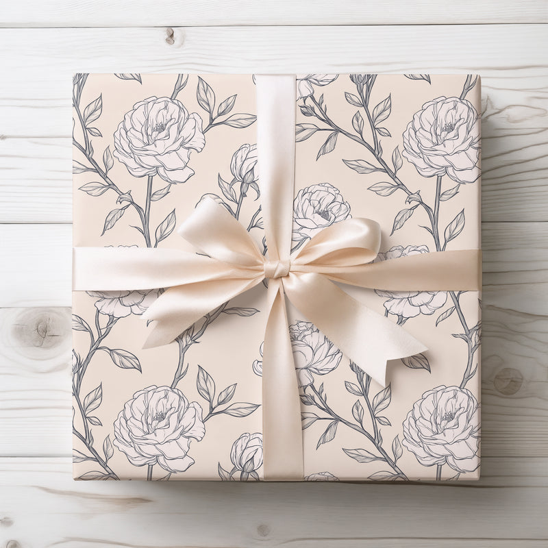 RoseSketch – Elegant Hand-Drawn Rose Flowers on Soft Beige Wrapping Paper