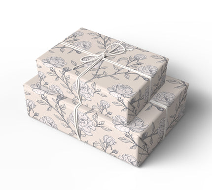 RoseSketch – Elegant Hand-Drawn Rose Flowers on Soft Beige Wrapping Paper