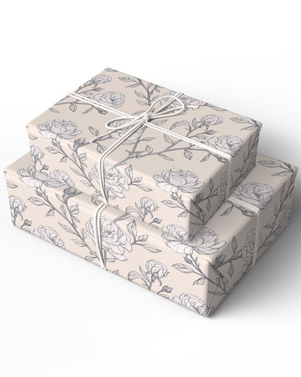 RoseSketch – Elegant Hand-Drawn Rose Flowers on Soft Beige Wrapping Paper