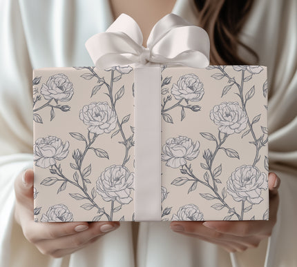 RoseSketch – Elegant Hand-Drawn Rose Flowers on Soft Beige Wrapping Paper