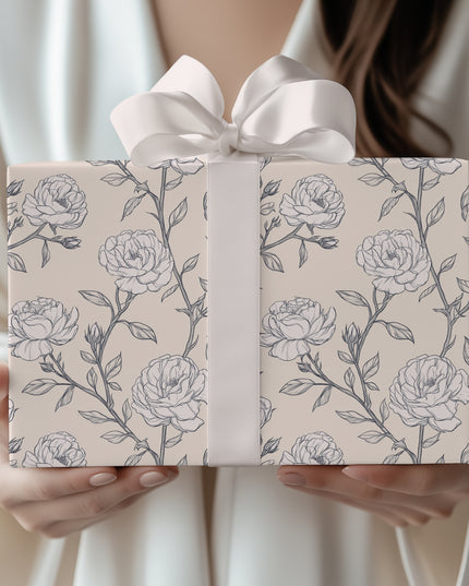 RoseSketch – Elegant Hand-Drawn Rose Flowers on Soft Beige Wrapping Paper