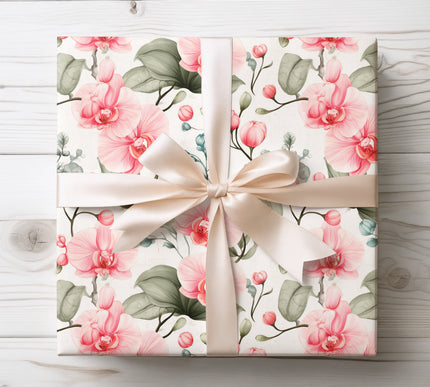 Vibrant watercolor orchids create a lively tropical atmosphere, perfect for adding a splash of color to your gifts.