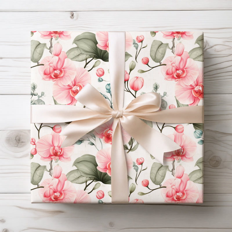 Tropical Grace - Vibrant Watercolor Orchid Wrapping Paper