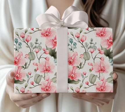 Tropical Grace - Vibrant Watercolor Orchid Wrapping Paper
