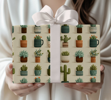 Cactora – Desert Succulent & Cactus Pot Garden Wrapping Paper