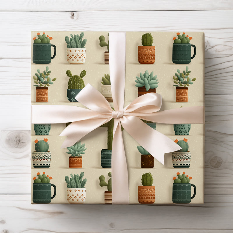 Cactora – Desert Succulent & Cactus Pot Garden Wrapping Paper
