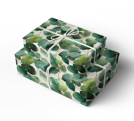 Eucalyverdra – Elegant Gold‑Lined Eucalyptus Leaves Wrapping Paper