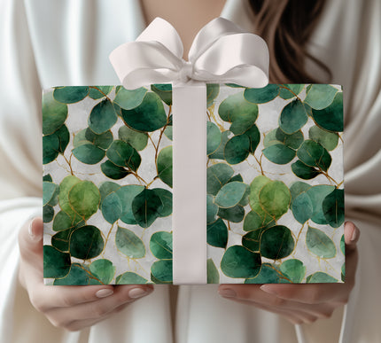 Eucalyverdra – Elegant Gold‑Lined Eucalyptus Leaves Wrapping Paper