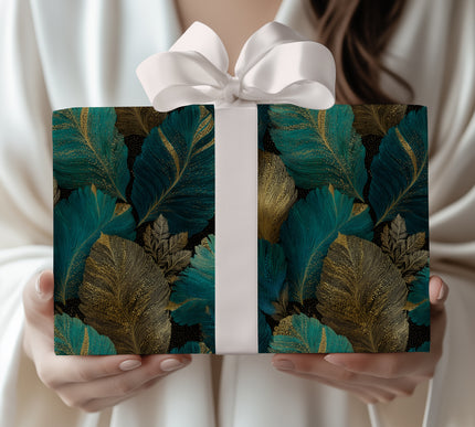 Gildfern – Elegant Gold and Teal Palm Leaf Wrapping Paper
