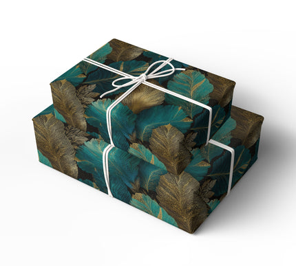 Gildfern – Elegant Gold and Teal Palm Leaf Wrapping Paper