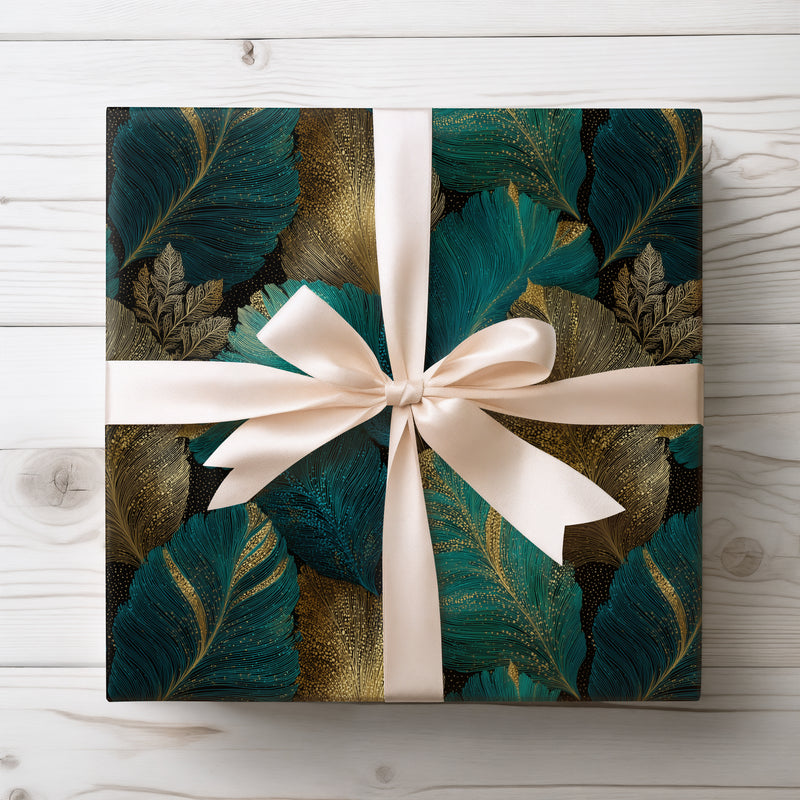 Gildfern – Elegant Gold and Teal Palm Leaf Wrapping Paper