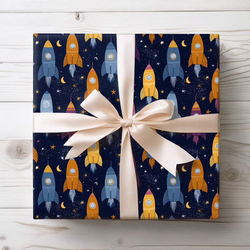 Cosmic Voyager – Space Rocket Wrapping Paper