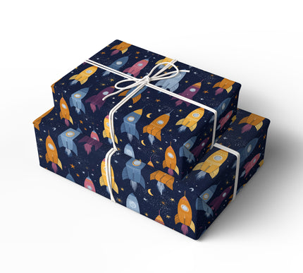Cosmic Voyager – Space Rocket Wrapping Paper