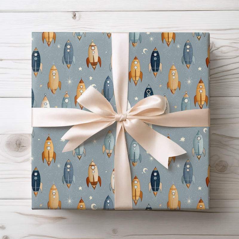 Lunar Expedition – Vintage Rocket Wrapping Paper
