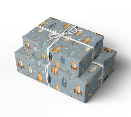 Lunar Expedition – Vintage Rocket Wrapping Paper