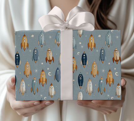 Lunar Expedition – Vintage Rocket Wrapping Paper
