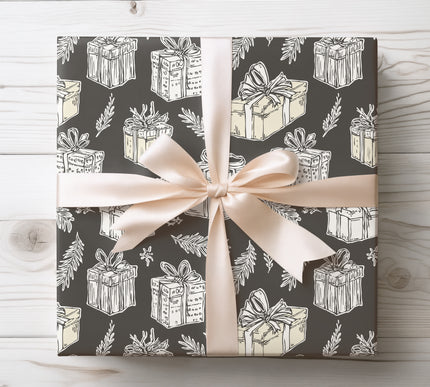 Celebrate the holidays with PineGift wrapping paper featuring hand-drawn Christmas gift boxes. Perfect for festive and creative gift wrapping.