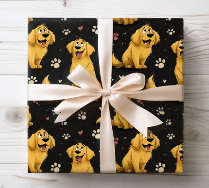 Brighten gifts with Sunlit Wagging Wonders wrapping paper featuring joyful golden retrievers. Perfect for dog enthusiasts and sunny celebrations.