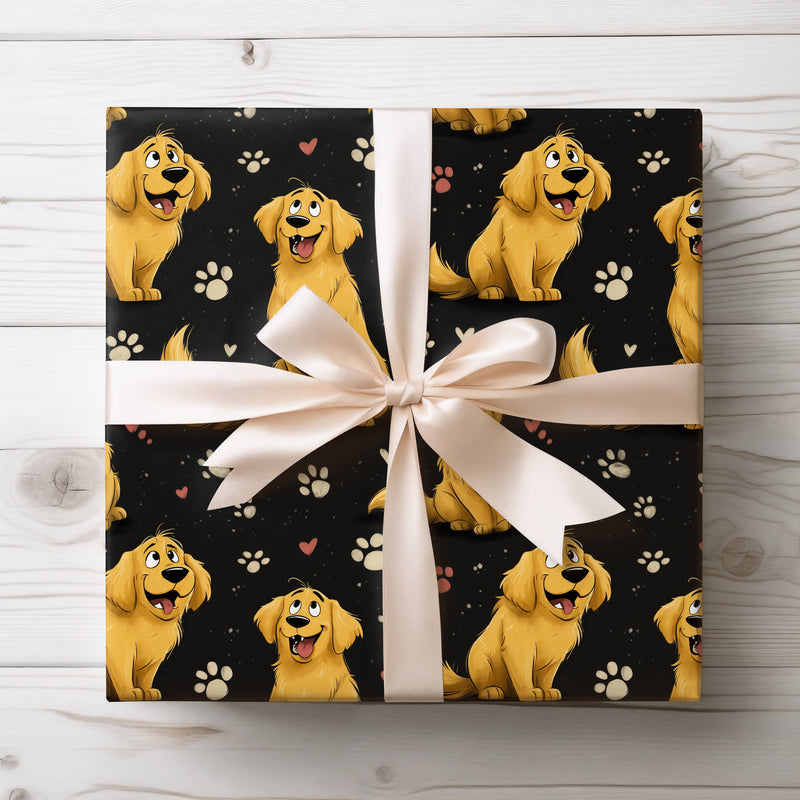 Sunlit Wagging Wonders – playful golden retriever gift wrap